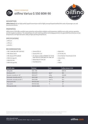 Oilfino Varius G 550 80W 90