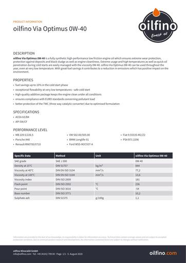TDB EN Oilfino Via Optimus 0W40