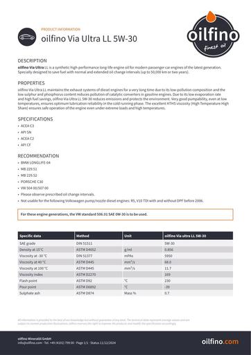 Oilfino Via Ultra LL 5W 30