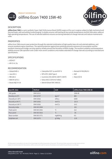 Oilfino Econ 7400 15W 40