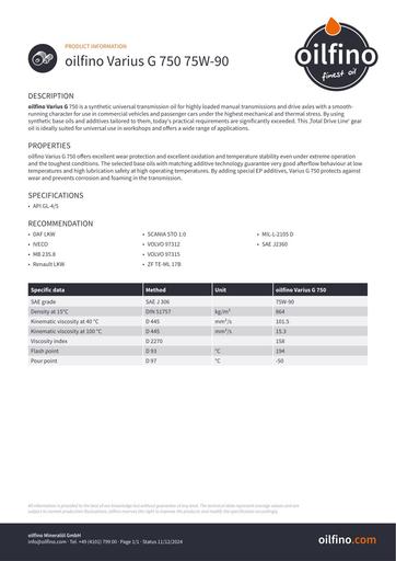 Oilfino Varius G 750 75W 90