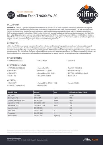 Oilfino Econ T 9600 5W 30 EN
