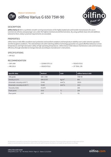 Oilfino Varius G 650 75W 90
