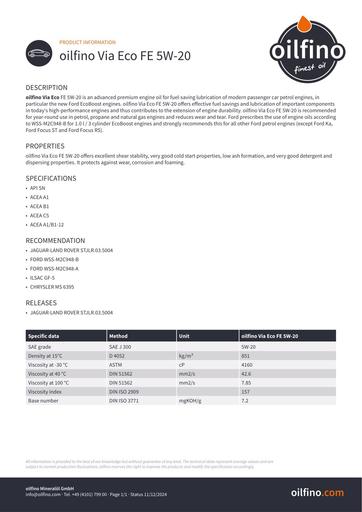 Oilfino Via Eco FE 5W 20