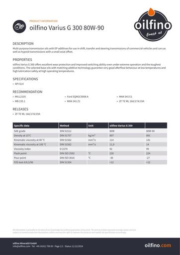Oilfino Varius G 300 80W 90