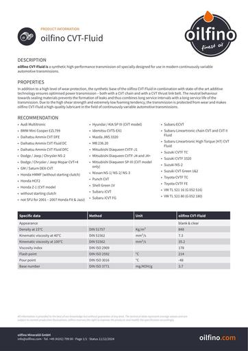 Oilfino CVT Fluid