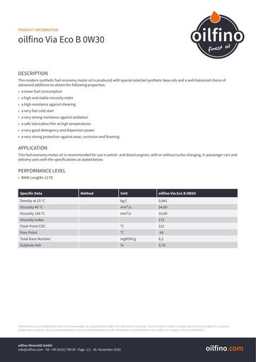 TDB EN Oilfino Via Eco B 0W30