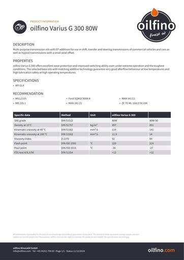 Oilfino Varius G 300 80W