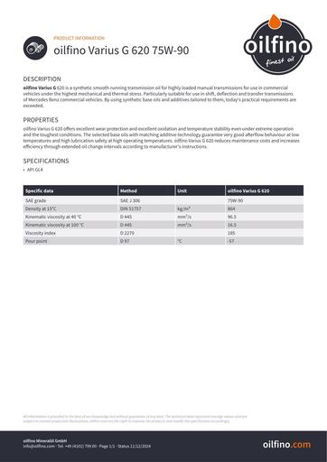 Oilfino Varius G 620 75W 90