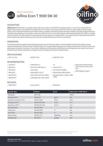 Oilfino Econ T 9500 5W 30