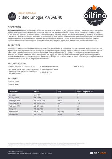 Oilfino Linogas MA SAE 40