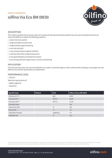 TDB EN Oilfino Via Eco BM 0W30