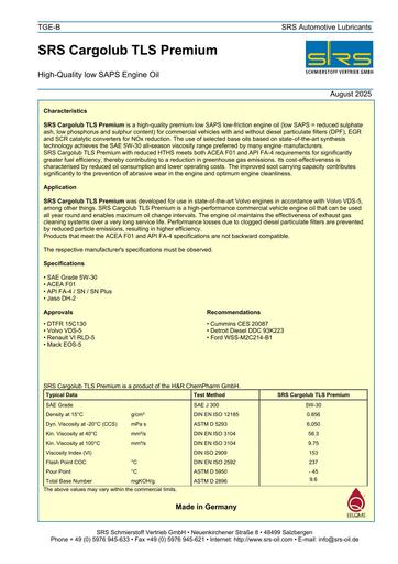 SRS Cargolub TLS Premium