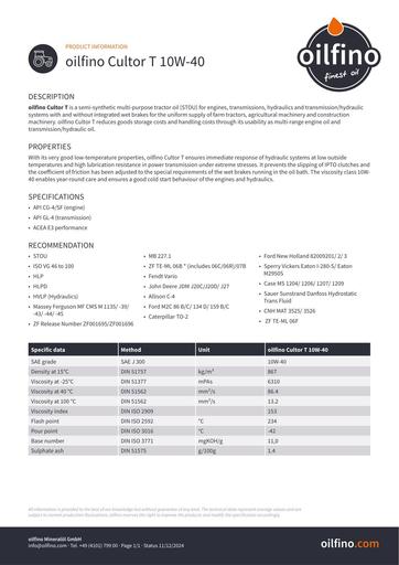 Oilfino Cultor T 10W 40